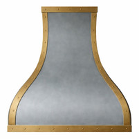 Zinc Range Hood with Decorative Brass Corner Straps Kitchen Lifestyle Images