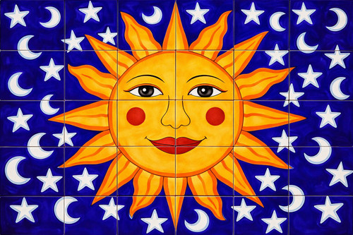Talavera sun moon tile mural