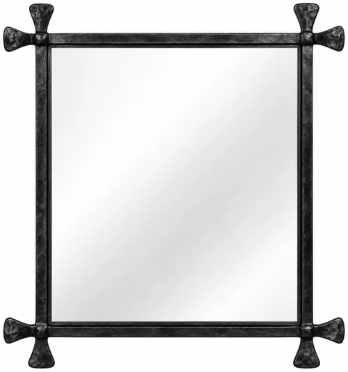 Hand-forged iron mirror with cross corner finials with black iron finish