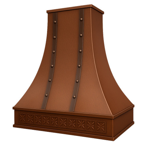 Hand-hammered copper range hood side view