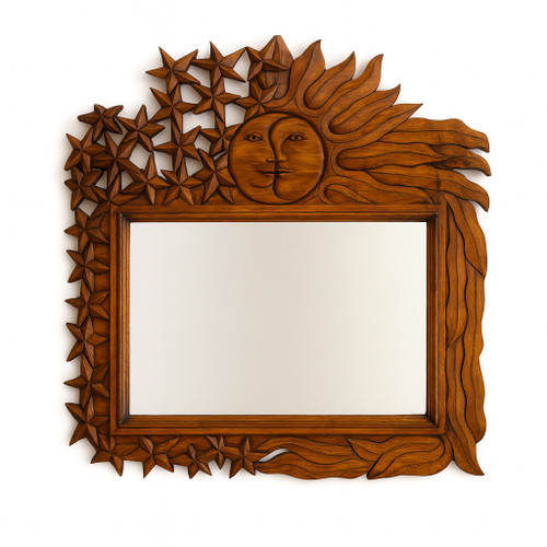 Hand-Carved Pine Wood Mirror | Sunflower Frame