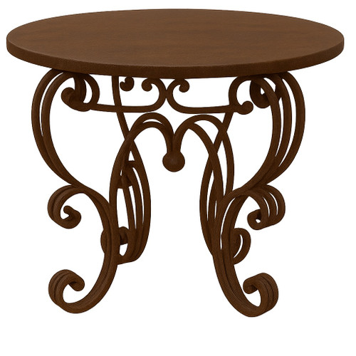 Wrought iron dining table with a round copper top