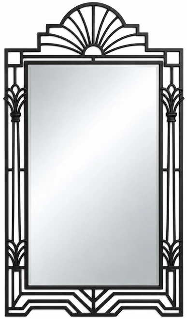 Art Deco wrought iron mirror with sunburst frame