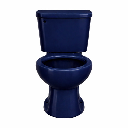 Front view of a dark blue two-piece toilet