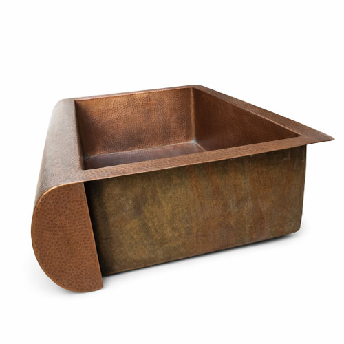 Round apron single bowl hammered copper kitchen sink closeout sale 