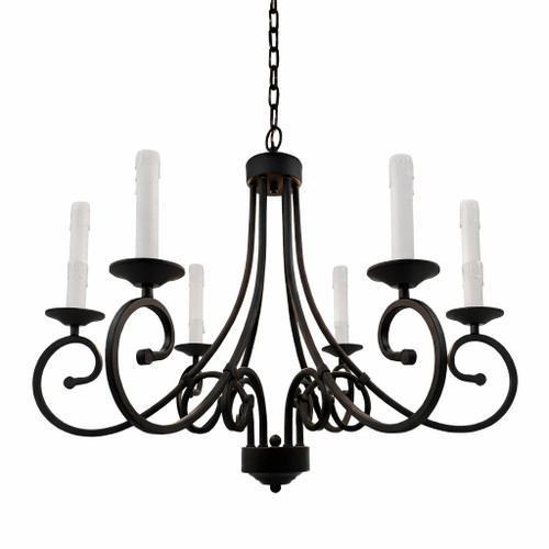 Old World European scroll-arm wrought iron chandelier 