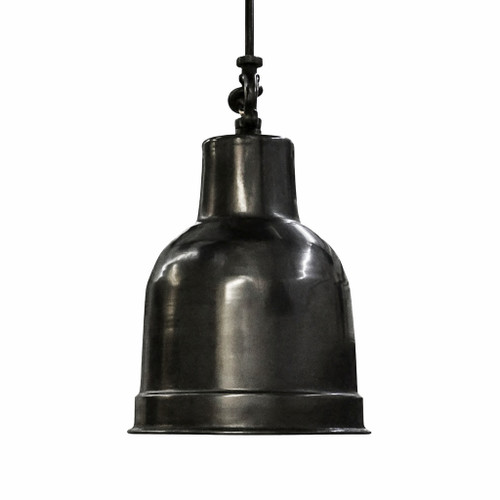 Bohemian brass ceiling lamp with bell shade in dark finish, sculpted profile with muted highlights and focused downward light