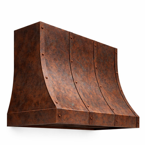 Hand-Hammered Copper Range Hood with Adjustable Strap Layout