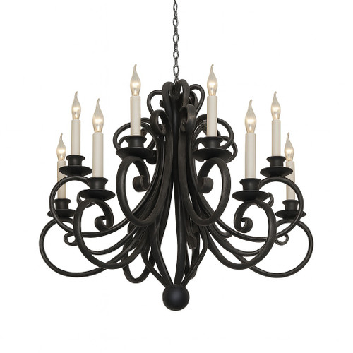 French style forged iron chandelier with lights off