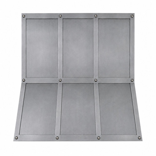 Natural zinc riveted three-bay range hood front view