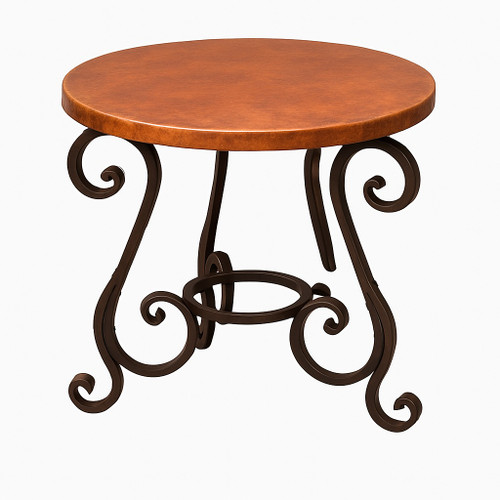 Round copper kitchen table with Spanish colonial ironwork