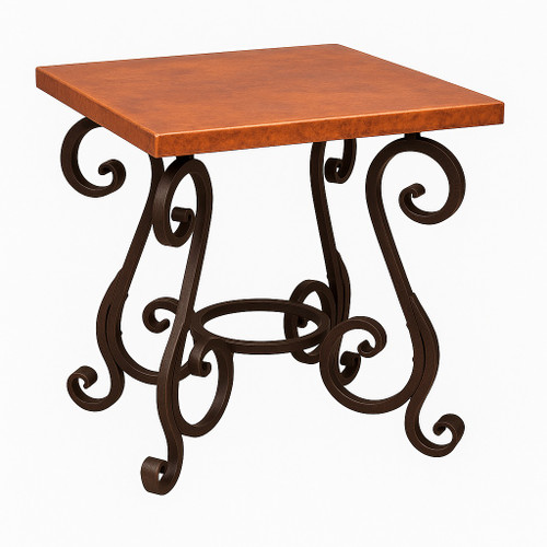 Square copper kitchen table with Spanish colonial ironwork