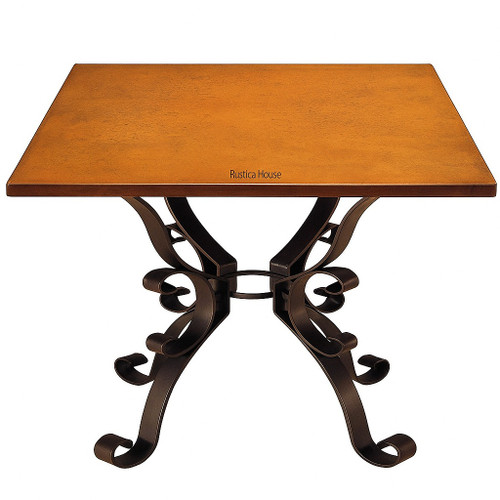 Square copper table with a scroll iron base