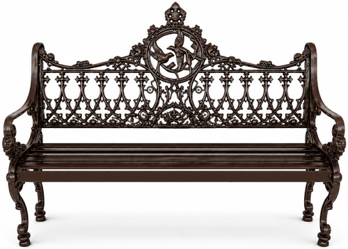 Ornate chocolate aluminum rustic garden bench with victorian scrollwork design