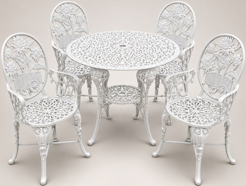 White garden aluminum dining furniture sets with sunflower cart design