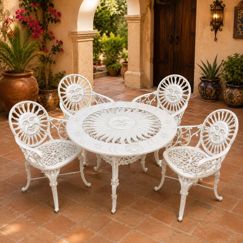 White sun aluminum dining furniture sets for elegant patios on a hacienda terrace