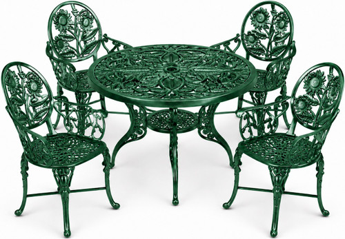 Bottle green floral aluminum dining furniture sets for garden patios