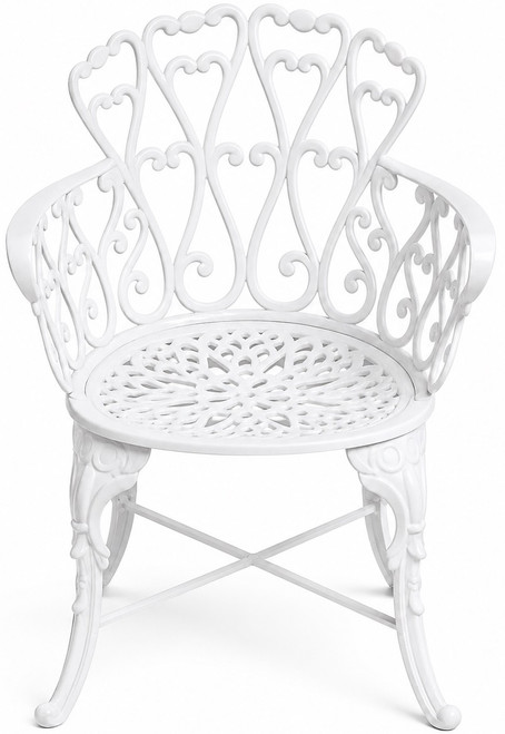 White heart scroll aluminum garden chair with romantic patio design
