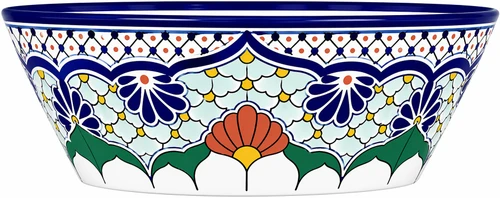 Mexican talavera floral cobalt bath bathroom sink profile