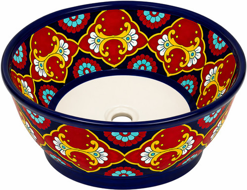talavera round bath cone shape vessel sink terra cotta blue design