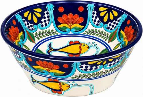 Mexican talavera fish floral round bath vessel sink