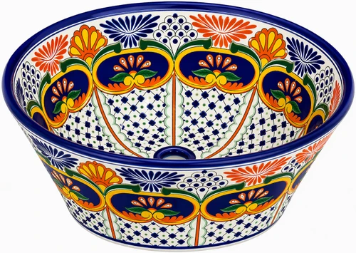 Floral talavera round bath cone shape vessel sink
