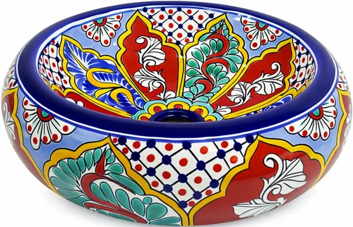 Mexican talavera donut vessel bathroom sink handcrafted design