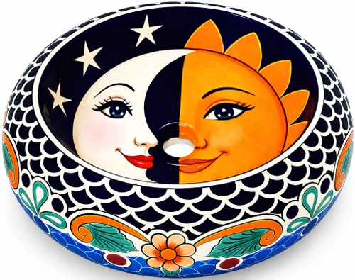 Talavera vessel Mexican bathroom sink sun moon design