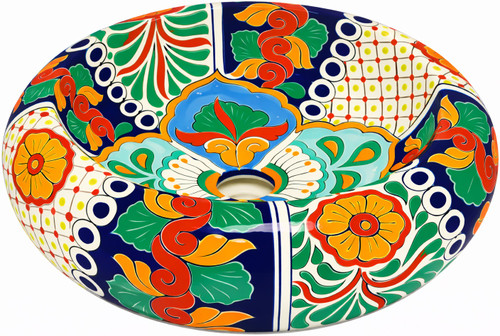 Round talavera vessel Mexican bathroom sink multicolor floral