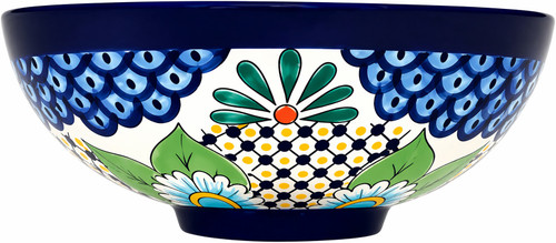 Talavera vessel sink round floral lattice design