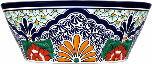 mexican talavera bath sink floral blue round profile