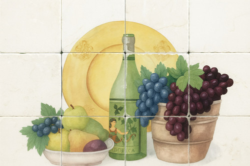 Mexican tile mural fruit & wine