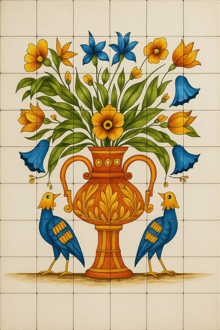 Vase and birds talavera tile mural