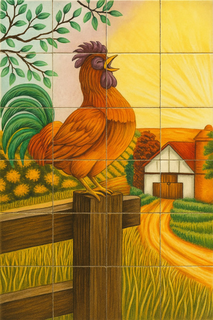 Rooster sunrise Mexican tile mural