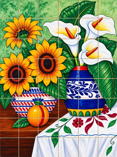 Mexican tile mural sunflowers calla lilies