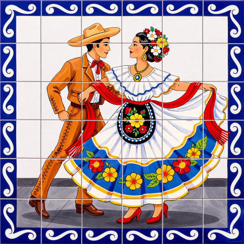Mexican folklorico dancing couple talavera tile mural art