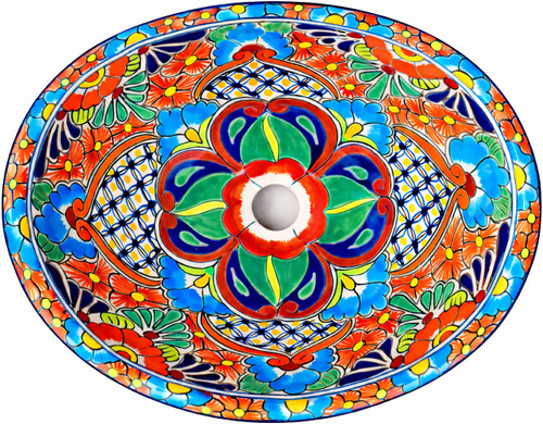 Oval talavera floral geometric mexican bathroom sink