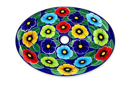 Talavera bathroom sink cobalt pansy