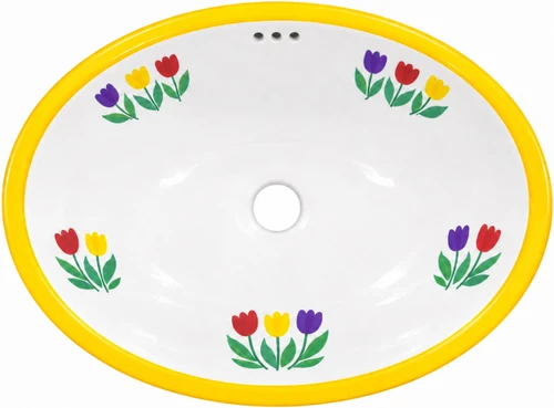 Mexican oval bathroom sink yellow tulip design