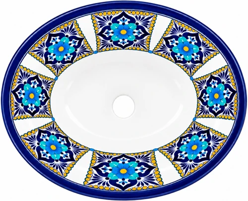Mexican oval talavera blue floral bathroom sink