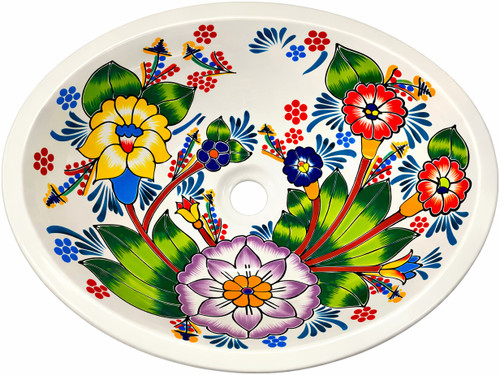Oval mexican talavera floral bathroom sink