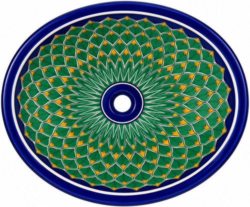 Green mosaic talavera bathroom sink