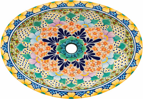 Oval talavera rosette floral mexican bathroom sink