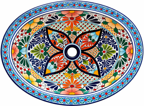 Mexican oval talavera floral medallion bathroom sink