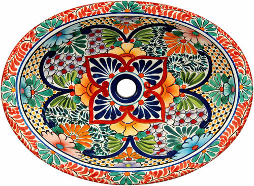 Talavera oval bathroom sink red medallion floral