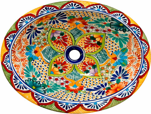 Mexican oval talavera bathroom sink floral medallion
