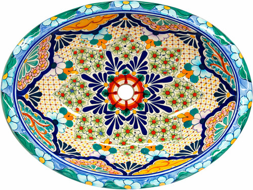 Oval mexican talavera floral starburst bathroom sink