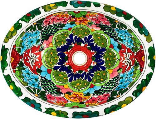 Oval mexican talavera floral medallion bathroom sink