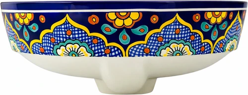 Talavera above counter sink floral rosette design style