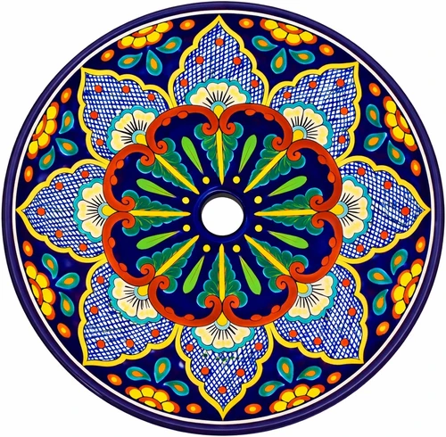 Talavera above counter sink floral rosette design style main image